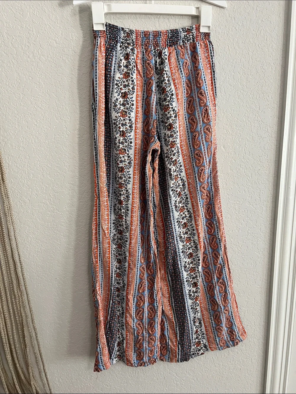 New Look Striped Paisley Wide-Leg Pants in Blue, Rust & White